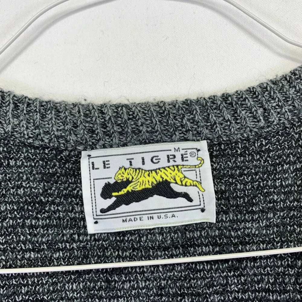Vintage Le Tigre Sweater Vest Medium Gray Black Acrylic 80s 90s Geometric USA - Picture 3 of 11